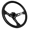 Acclcors Volante da corsa/deriva universale da 13,6" a 6 bulloni in vinile con pulsante in corno per corsa, rally, sport motoristici, simulazione auto (nero)