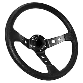 Acclcors Volante da corsa/deriva universale da 13,6" a 6 bulloni in vinile con pulsante in corno per corsa, rally, sport motoristici, simulazione auto (nero)