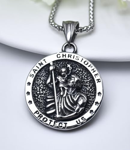 Wasee St Michael/St Christopher Medal Pendant Necklace for Men Religious Amulets Jewelry Gifts with 22"+2" Rolo Chain2