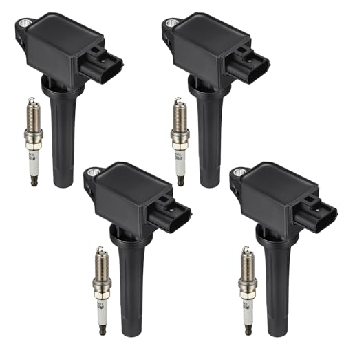 Image of 4-Pack Ignition Coil Pack UF656 and Iridium Spark Plugs 93501 4-Pack Compatible with Mazda 3 Sport 6 CX-3 CX-5 MX-5 Miata L4 2.0L 2.5L Replacement for C1837 GN10625 5C1894 PE0118100A C-857