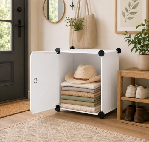 Image of EXVITO 1 Door Premium Wooden Multi-Door Wardrobe Cabinet with Shelves | Space Saving Clothes Organizer Almirah for Bedroom, Living Room & Kids Room | Elegant Storage Almirah - Wooden White