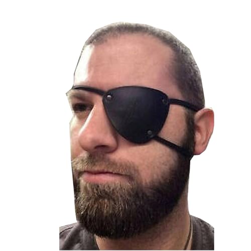 LKYLVEE Retro Single Eye Patch - Black Pirate Eye Patch - PU Leather - Adjustable Medieval Steampunk Blindfold for Adults Role Play Costume Accessories, Left