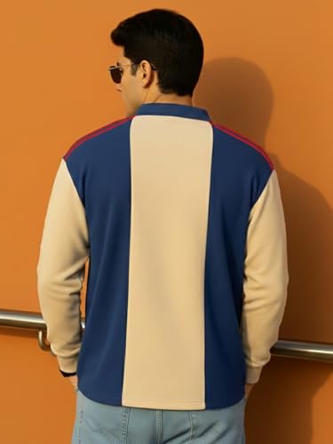 Image of Veirdo Men's Loopknit Cotton Oversized Baggy Fit | Full Sleeve Polo T-Shirt | Casual Streetwear with Ribbed Cuffs Travel | Sizes: S to XXL