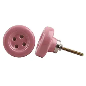 IndianShelf 2 Pack Pink Button Ceramic Drawer Knobs for Kitchen Cabinet Hardware Door Pulls Decorative Dresser Premium Extravagance