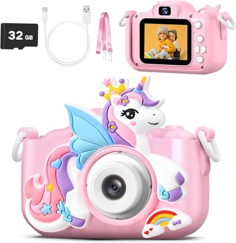 Image of Kids Camera Digital Camera for Age 3-8,1080P HD Video Selfie Toddler Camera with Soft Cover, Christmas Birthday Gifts for Kids - 32GB SD Card - Pink CAM04