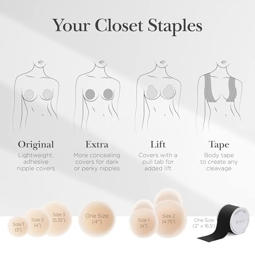 Nippies Cover - Sticky Adhesive Silicone Pasties - Reusable Pasty Covers for Women with Travel Box