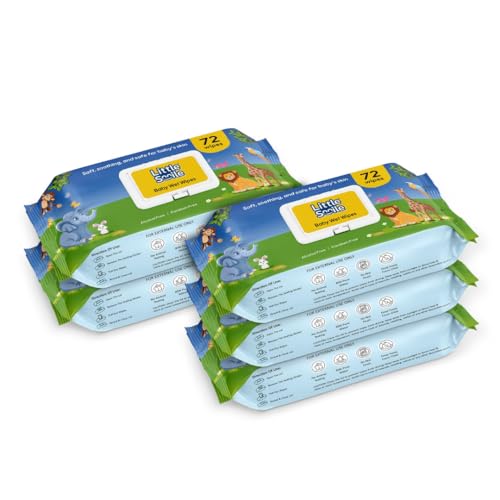 Image of Baby Wet Wipes with Lid-Lock (72s x Pack of 5) | 90% Pure Water Based Wet Wipes for Babies Face, Hands & Bums | Anti-Bacterial, Alcohol Free, pH Balanced Fragrance-Free Baby Wipes