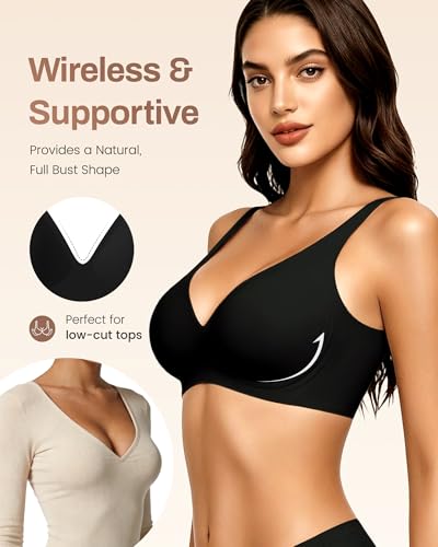 Image of Gailife Deep V Jelly Bras for Women No Underwire Wireless Seamless Push Up Bra Comfort Support Plunge Bralette Full Coverage