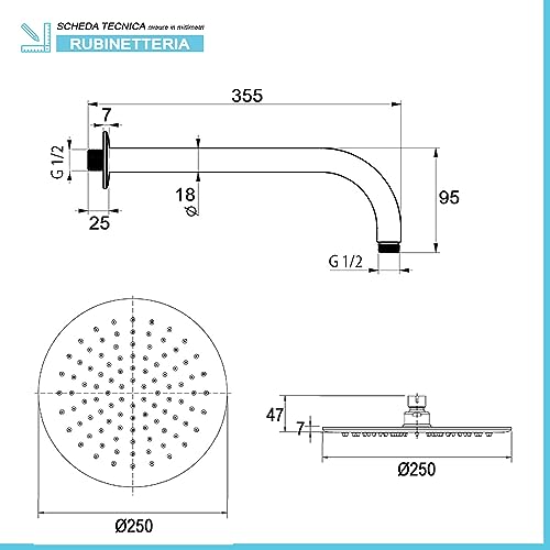 Set Doccia Completo Nero Opaco In Acciaio Inox, Braccio 33 Cm E Soffione 25 Cm, Kit Doccia Con Presa Acqua, Doccino E Flessibile 150 Cm - 2
