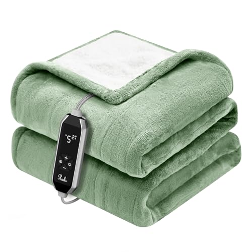 Reaks Heated Blanket Throw 5060 Inches Fast Heating Blanket 10 Heat & 9 Timer Settings Electric Blanket Soft Flannel Sherpa Automatic Power Off Function ETL & FCC Machine Washable Green