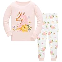 TEDD Girls Pyjamas Set Christmas Toddler Clothes Sleepwear Unicorn Printed Nightwear Winter Long Sleeve Pjs 2 Piece Outfit Xmas Gift for Kids Age 4-5 Years