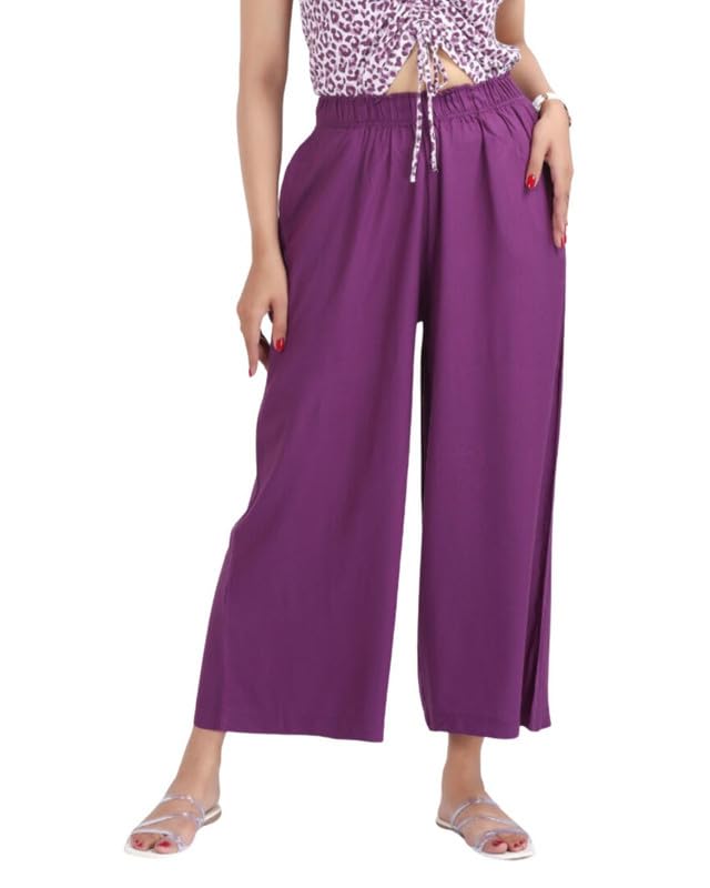 Image of Mlada Rayon Palazzo Pants for Women | Palazzo Pant for Women | Palazzo for Office Wear | Mid Rise Palazzo Pants | Regular Fit Palazzo Pants for Women | Relaxed Palazzo Pants | Solid Palazzo Pants