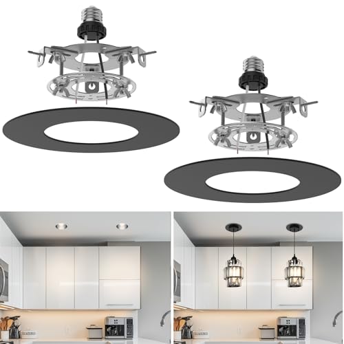 Image of Recessed Can Light Conversion Kit for 5 inch and 6 inch Ceiling Fixtures - Pendant /Hanging Light Upgrade, Compatible with Ceiling Fans, Includes 7 inch Flat Steel Medallion,Black Finish,2 Pack