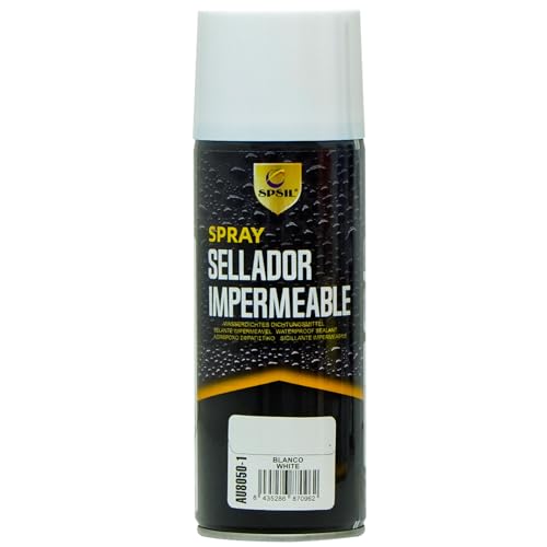 SPSIL Spray Sellado Impermeable Blanco 400 ml - Sellado de Grietas y Agujeros - Reparación de Fugas de Agua - Secado Rápido