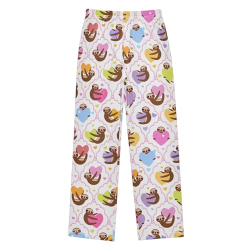 Sloth Love Heart Boys Long Pants Soft Trousers Elastic Waist Kids Lounge Bottoms with Pockets S-XL