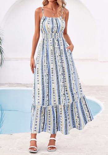BTFBM Summer Dresses for Women 2026 Sundresses Sleeveless Spaghetti Strap Boho Beach Vacation Outfits Spring Maxi Dress(Print Blue Apricot, Large) — view 4