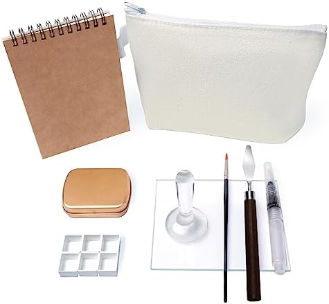 Artisan’s Watercolor Paint Making Tools Kit with Tiny Handmade Supplies Paint Making Materials - 4.7 * 4 Inch Glass Plate, 1.6 Inch Glass Muller and Paper Journal