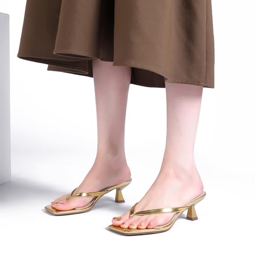 Image of Goderci Kitten Flip Flop Thong Low Heels for Women Square Open Toe Slip On Heeled Sandals