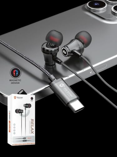 Image of CM MS Star Relax Type-C Magnetic Wired Earphones, Black, Super Bass, Perfect Sound Quality, in-Ear Design