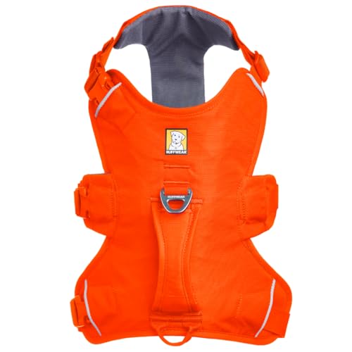Ruffwear Web Master Hundegeschirr, Y-Front-Hundegeschirr mit Griff und verbesserter Schnalle, verstellbar und leicht für Spaziergänge und Wanderungen, fluchtsicher, kein Ziehen, Blaze Orange, Größe S