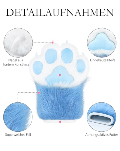 ZFKJERS Cosplay Tier Verlängerte Flauschige Kunststoffkrallen für Katzen Fursuit Pfoten Handschuhe Erwachsene Kostüm Zubehör Set (Blue)