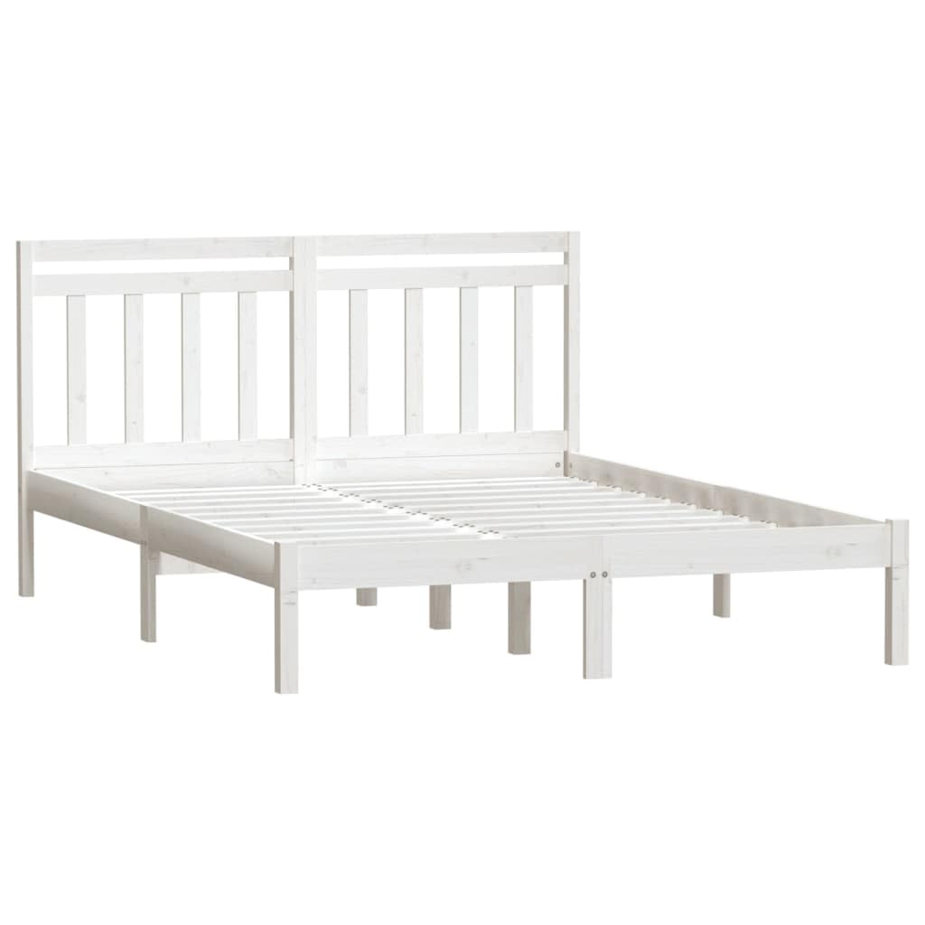 Estructura de Cama de Madera Maciza de Pino Blanco 140x200 cm con cabecero Decorativo Soporte Robusto para Dormitorio Juvenil o Adulto diseño Atemporal y Resistente para un Descanso cómodo