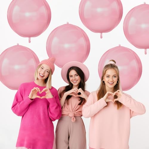Image of Pastel Pink Round Foil Balloons Birthday Prom Decor 22 Inch 6 Pcs | Baby Pink 4D Helium Ball Balloons for Princess Baby Shower Wedding Anniversary Valentine's Day Party Decoration