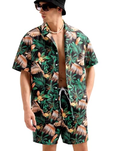 Image of GRECIILOOKS Men's Co Ord Set |Printed Shirt and Shorts Set for Men |Summer Loungewear, Beachwear & Night Suit for Daily Comfort | Nightwear Set for Mens