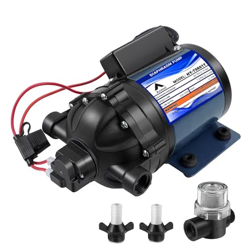 Image of 12V RV Water Pump, 7GPM 60 PSI Water Diaphragm Pump with 1 /2 inch FNPT, HY-70601T, with Filter and Adapter, Replacement EF7000-BOX Pump, for Agricultural Irrigation, RV, Marine Deck, Yacht