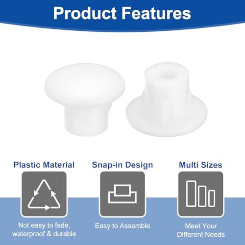 Image of uxcell 2000Pcs Screw Hole Plugs, 5mm(3 /16 inch) Dia Plastic Round Button Plugs Snap in Locking Hole Covers Flush Type Caps for Furniture Cabinet, White