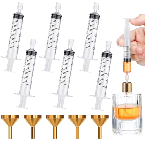 Segbeauty Trasferimento di Profumo Cosmetico, 5 Pezzi Imbuto Metallico e 6 Pezzi 5ml Siringa, Strumenti per la Ricarica del Profumo, Accessori per Dispenser Profumo da Viaggio