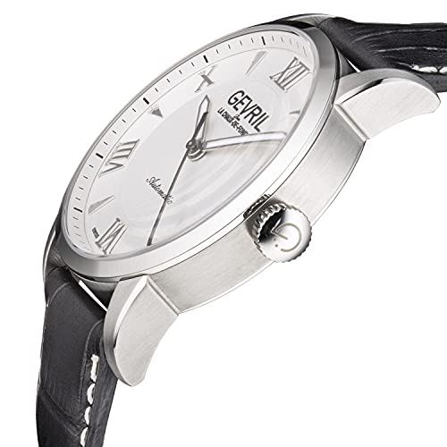 Gevril Men's Stainless Steel Swiss Automatic 3 Hands Watch with Leather Strap, 20 (Model: 46300), Silver2