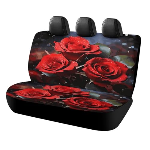 Funda de asiento trasero para coche y furgoneta con diseño romántico de rosas rojas