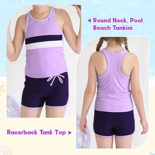 Belovance Girls Swimsuit Two Piece Tankini Bathing Suits Racerback Swimwear with Shorts Sport Kids Teen Beach Wear 5-14 Years3