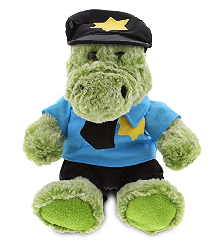 DolliBu Sitting Alligator Police Officer Plush Toy - Soft Alligator Cop Stuffed Animal Dress Up with Cute Cop Uniform & Cap Outfit - Fluffy Policeman Toy Plush Gift with Personalization - 8 Inch