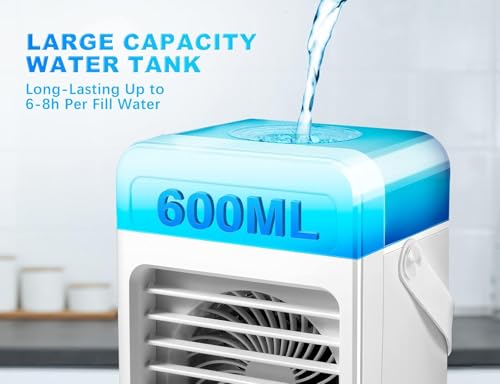 Portable Air Conditioners, Mini Air Conditioner Personal Evaporative Air Cooler with 4 Speeds 7 Colors, 600ML Portable Ac Unit Fan 2 Cool Mist Cooling Fan for Room Office Car by Hyanexvexal - Used condition - Image 3