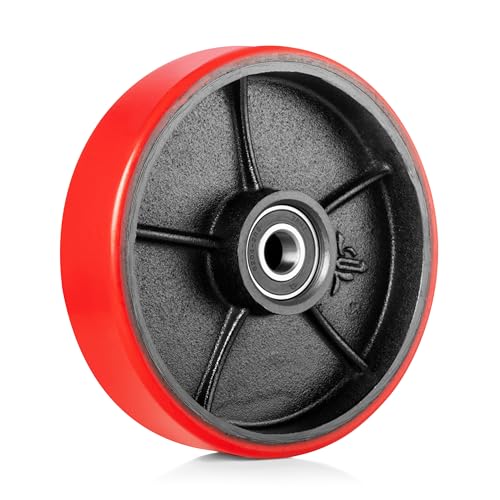 Pallit - Ruedas giratorias para transpaletas (poliuretano, 200 x 50 mm, roja, eje de 20 mm, incluye rodamiento de bolas)