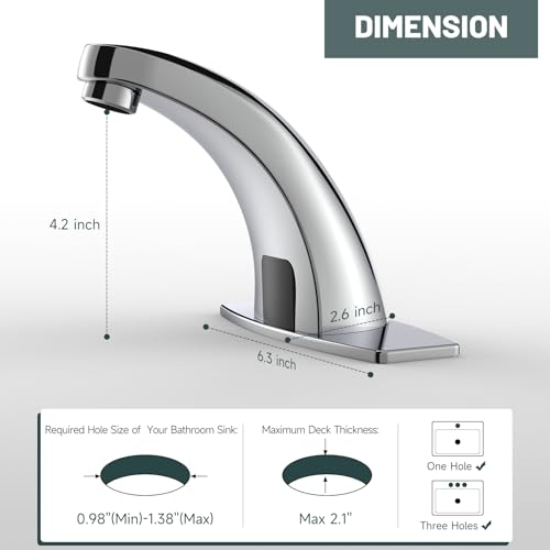 Image of Touchless Bathroom Sink Faucet, Greenspring Motion Automatic Sensor Faucet, Hands Free Vanity Faucets with Hole Cover Plate, Modern Commercial with Control Box and Temperature Mixer, Chrome