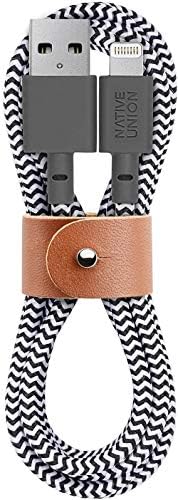Native Union Belt Cable USB-A to Lightning - 4ft Ultra-Strong Reinforced [MFi Certified] Durable Charging Cable with Leather Strap Compatible with iPhone 14, iPhone 13, iPhone 12 and Earlier (Zebra)