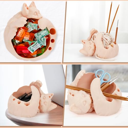 Image of Yarn Bowl 3D Printed, Large Cat Yarn Holder with Tool Hole, Cute Sleeping Cat Shape Storage Bowls, Ideal for Crocheting and Knitting, Great for Yarn Organization (skin)
