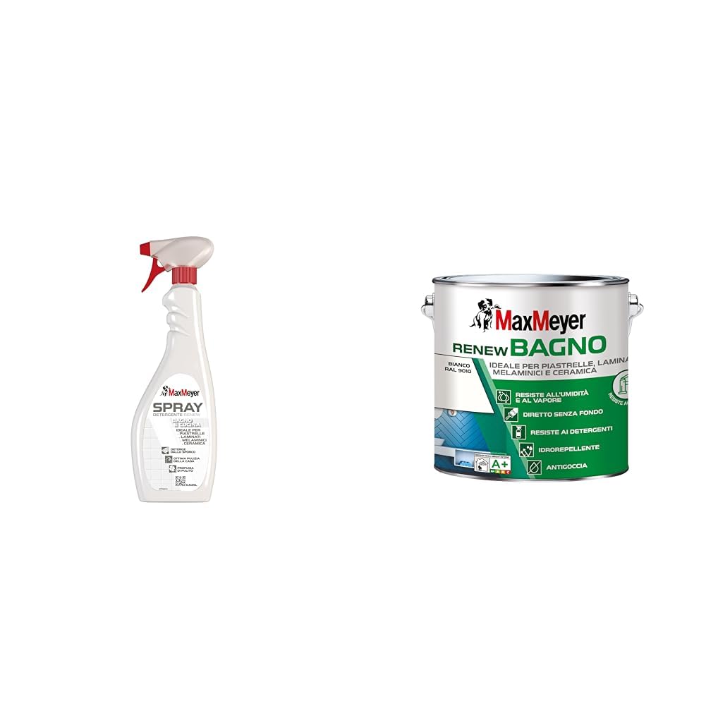 Pacchetto MaxMeyer Renew Spray Detergente 0,625 L + Smalto Renew Bagno R9010 Bianco 2 L