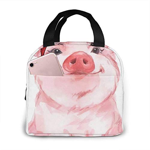 IUBBKI Pink Farm Divertido Cerdo Lindo Acuarela Bebé Pintura Cochinillo Kawaii Bolsa de Almuerzo Aislada Reutilizable Flor Suave Bolsa de Almuerzo Enfriador para Escuela, Trabajo, Oficina