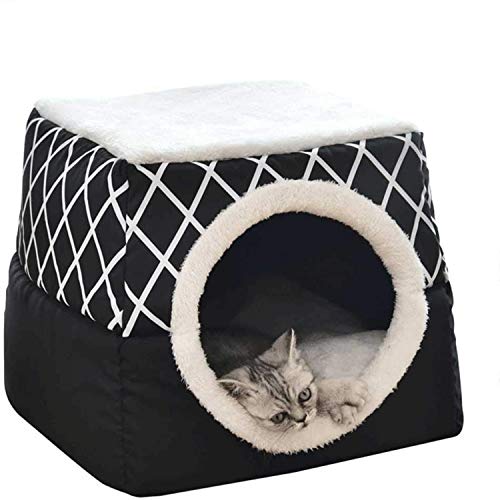 ENMNM 猫ハウス 冬 猫用ベッド 猫 ドーム型 ベッド 犬小屋 可愛い 柔らか 水洗え 滑り止め 小型犬 キャット ペット小屋 室内用 クッション付き (ブラック XL)