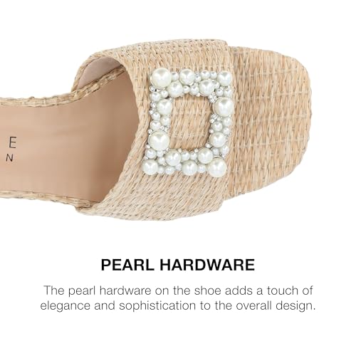 Journee Womens Pearl Raffia Slip On Open Square Toe Outset Block Heel Justina Comfort Foam Flat Sandals3
