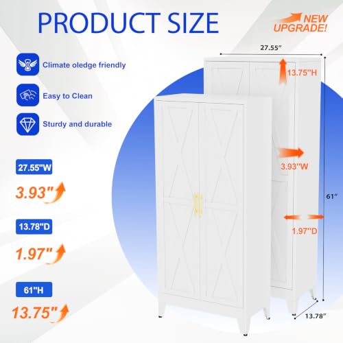Image of GAIOUS 61 inch Tall Kitchen Pantry Cabinet,Metal Storage Cabinet White Cupboard | Steel Office Cabinet, Freestanding Bookcase with 2 Doors and 3 Adjustable Shelves, Bathroom Kitchen Bedroom Garage Cabinet