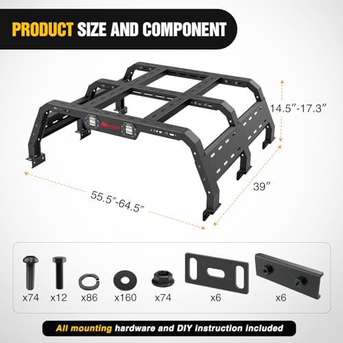 Image of Nilight Truck Bed Cargo Rack Compatible with 2002-2024 Dodge Ram 1500 2014-2024 Chevy Silverado 1500 2009-2024 Ford F150 2007-2013 Toyota Tundra Overland Extender with 2Pcs LED Light Pods