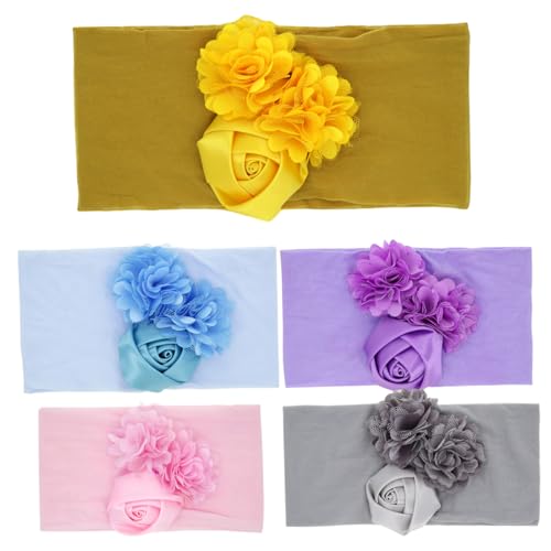 Image of Baby Headbands, Newborn Headbands, 5PCS Elastic Breathable Nylon Baby with Chiffon Rose for Girls Newborn Infant Toddlers Kids