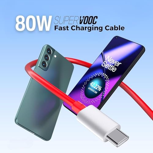Image of Zybux 80W SuperVooc Charger with USB to C-Type Cable Combo for OnePlus 13, 13R, Samsung, Realme, Redmi, Nothing, Oppo, Pixel & Other Smartphones |Type-C Charger Supports Dash,Warp, Vooc, Superdart