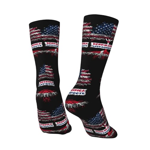 Born in America with Danish Roots, Denmark USA Heritage Adult Polyester Crew Socks Breathable Moisture-Wicking Athletic Running Gym64