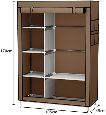 ACCSTORE Canvas Wardrobe Portable Wardrobe Clothes Storage With 6 Shelves and Hanging Rail,Brown